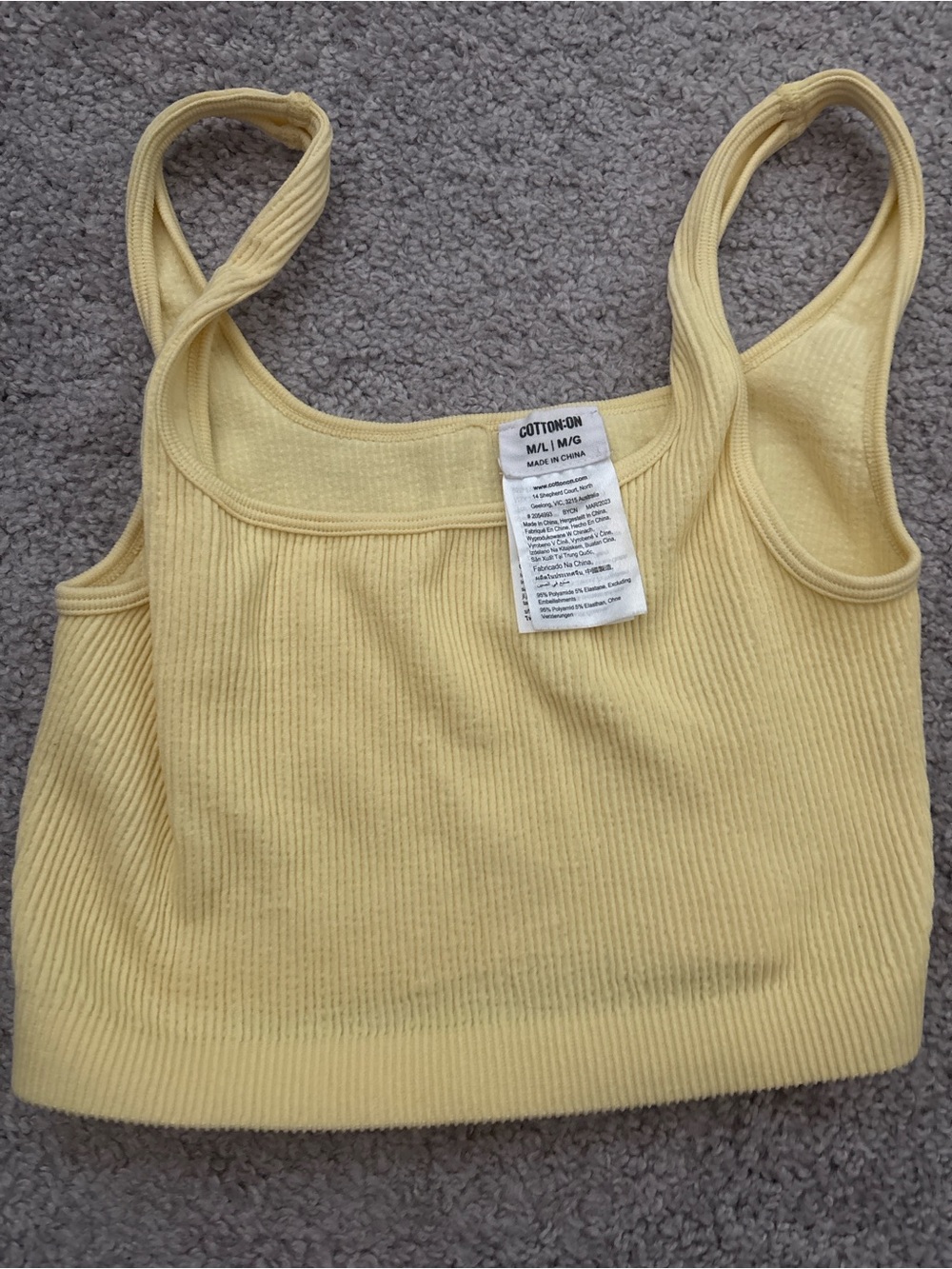 Cotton On Pale Yellow Ribbed Square Neck Tank